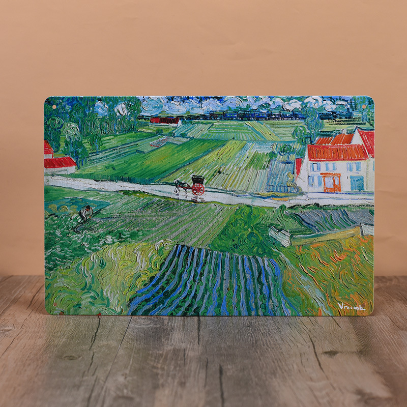 Pintura de hojalata pastoral Flor antigua retro Arte de hierro Pintura colgante pequeña Jardín al aire libre Balcón Decoración de pared Colgante transfronterizo