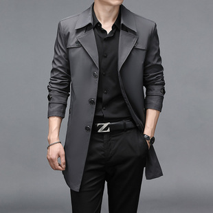 Mid-Length Spring and Autumn Trench Coat for Young Men, Casual Mid-Length Jacket in Multiple Colors, Available for Dropshipping
