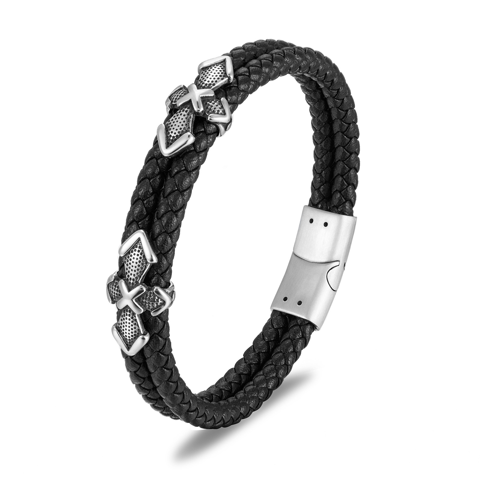 Daily Occasion Pu Leather Material Vintage Style Punk Geometric Pu Leather Handmade Men's Bracelets Men Cord & Leather Bracelets