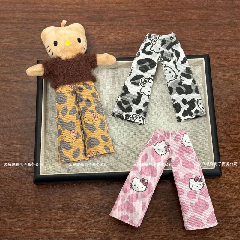 New Long-Legged Kt Printed Jeans Retro Leopard Print High-Legged Loose Wide-Leg Pants Cute Katie 6Bjd Baby Clothes