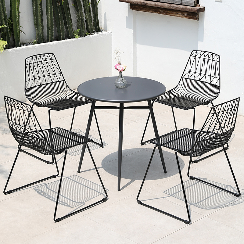 Outdoor Tables and Chairs Courtyard Cafe Sales Department Waterproof Sunscreen Outdoor Milk Tea Shop Three-piece Set of Wrought Iron Tables and Chairs