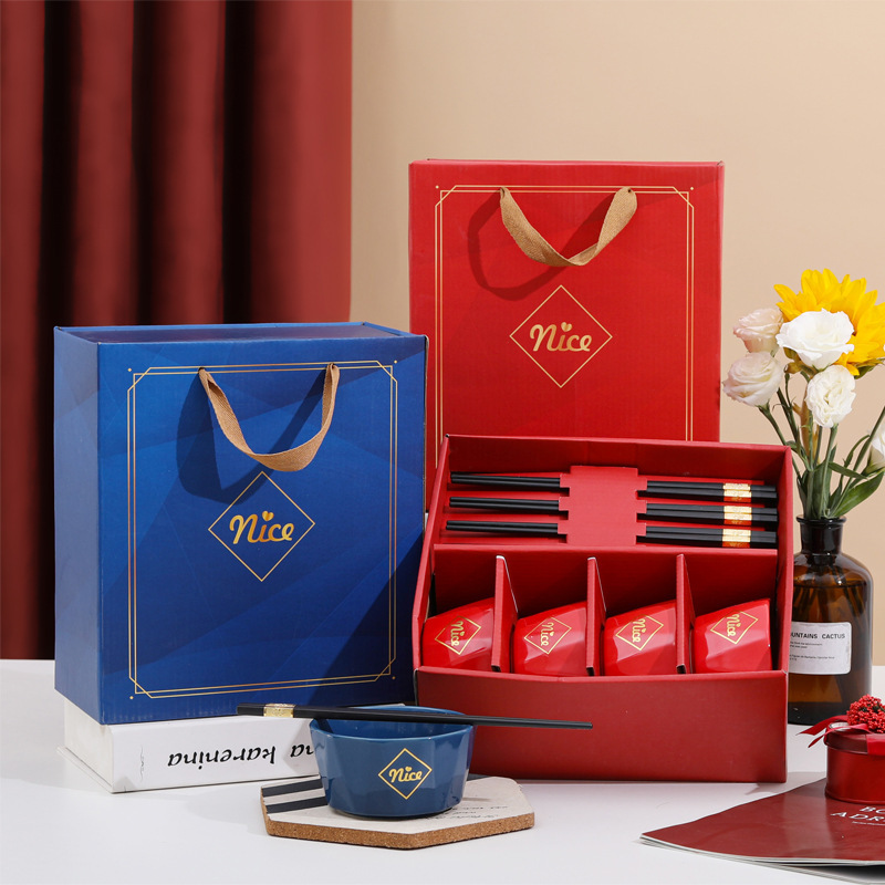 Japanese-style glaze bowl chopsticks suit golden edge Bowl suit ceramic bowl suit green glaze wedding return gift Bowl