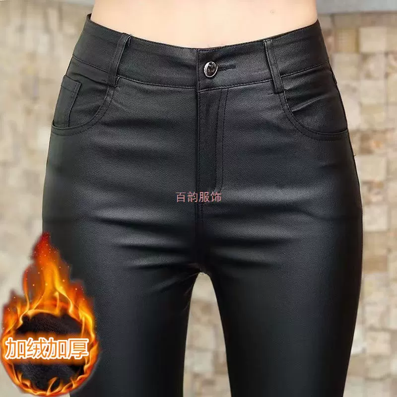 加绒加厚亚光皮裤女秋冬黑色显瘦加绒和不加绒pu皮小脚紧身裤女裤