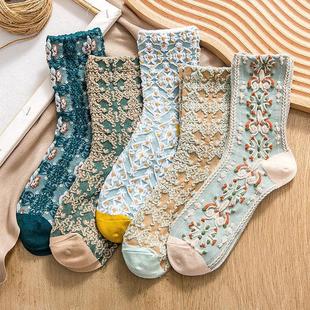 Noble style European-style retro women's socks spring and autumn women's mid-calf length socks artistic embossed pattern Palace style casual women's socks
