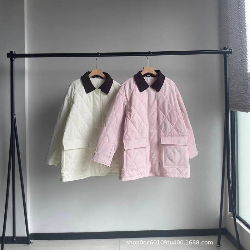 Barn Style Retro Casual Jacket 2025 Autum New Loose Corduroy Stitching Collar Quilted Cotton Jacket for Women