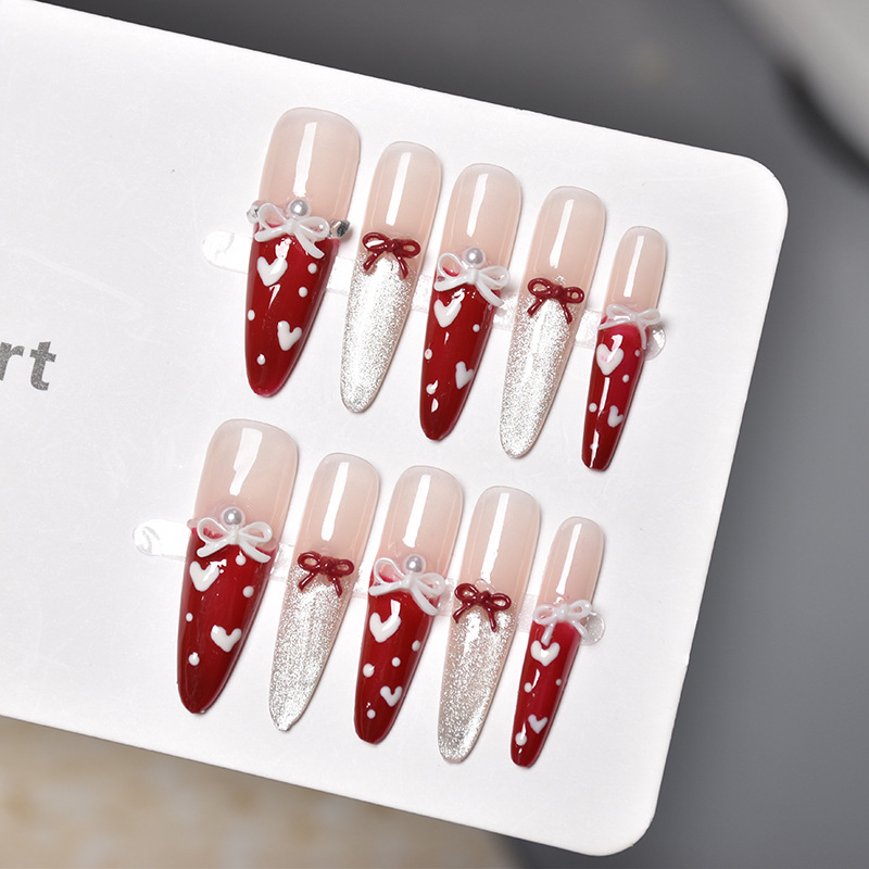Año Nuevo arco francés rojo manicure princesa encantadora sensitividad perro delgado 4.0 usar piezas de manicure