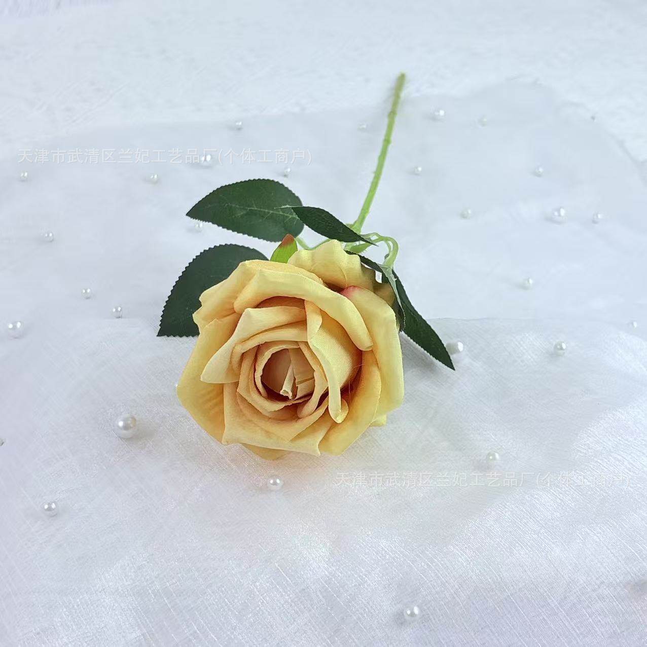 Simulación de tela de terciopelo pequeña crema rosa flor artificial única flor de boda hogar decoración del auditorio ramo de flores accesorios de fotografía