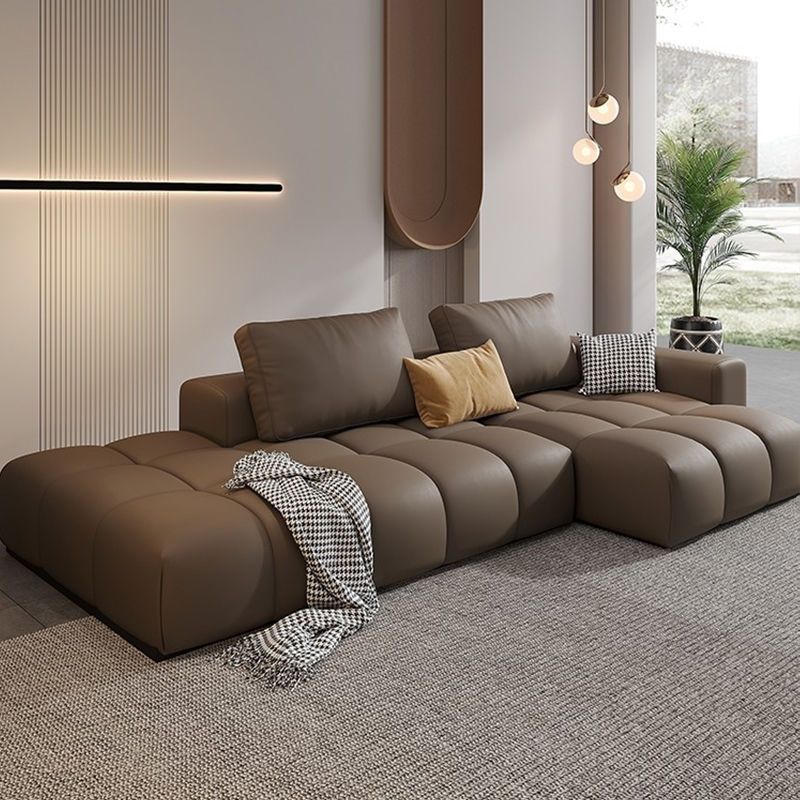 Italian Pixel Leather Sofa Living Room First Layer Cowhide Cream Style Modern Simple Straight Row Three-Seater for Large and Small Apartments