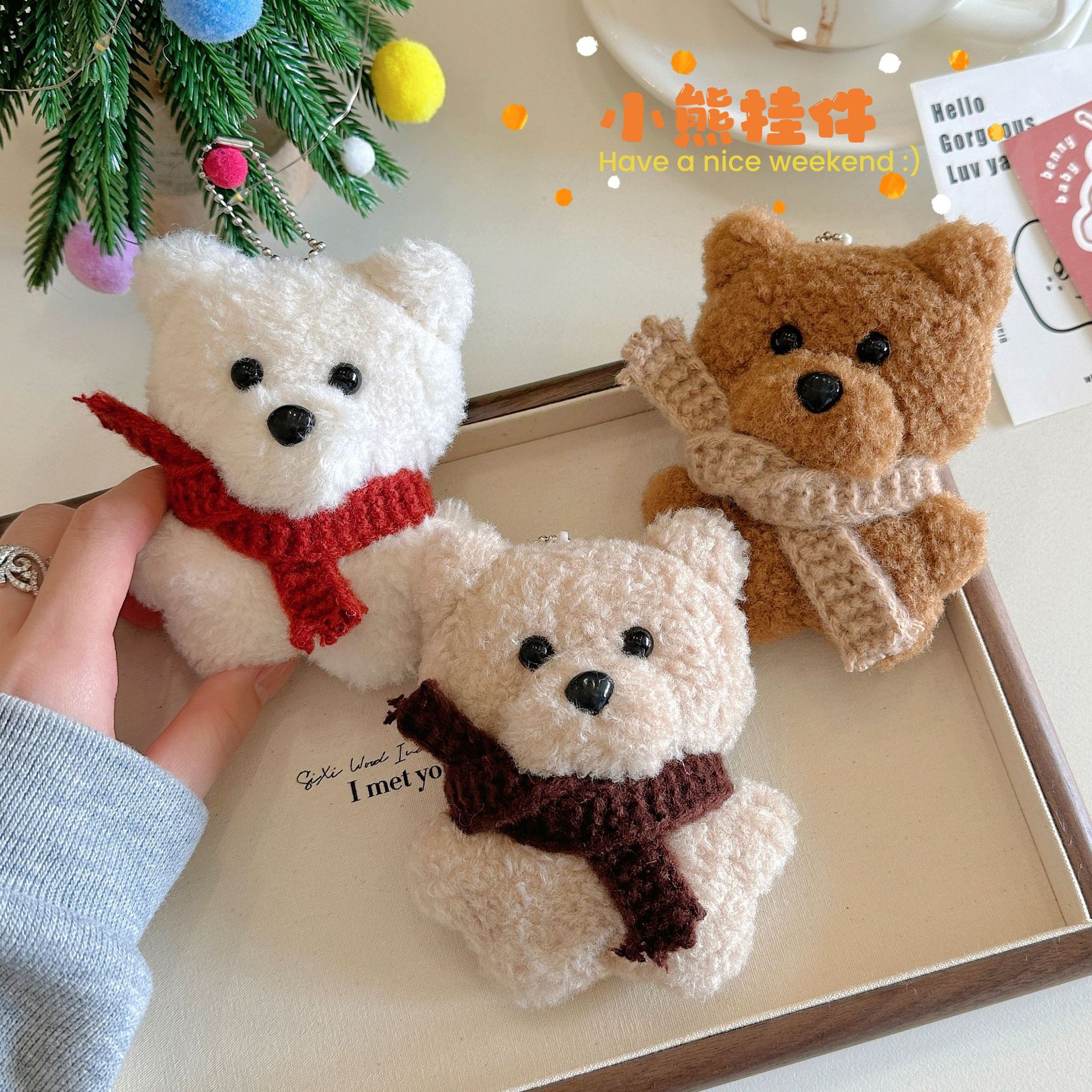Original Plush Winter Bear Cartoon Doll Pendant Cute Milky Scarf Bear Girl Bag Doll Pendant