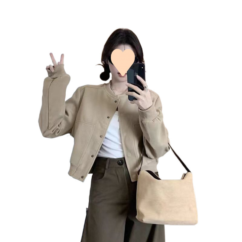 短款外套女开春季2025新款春装火减龄灰色夹克棒球服|undefined