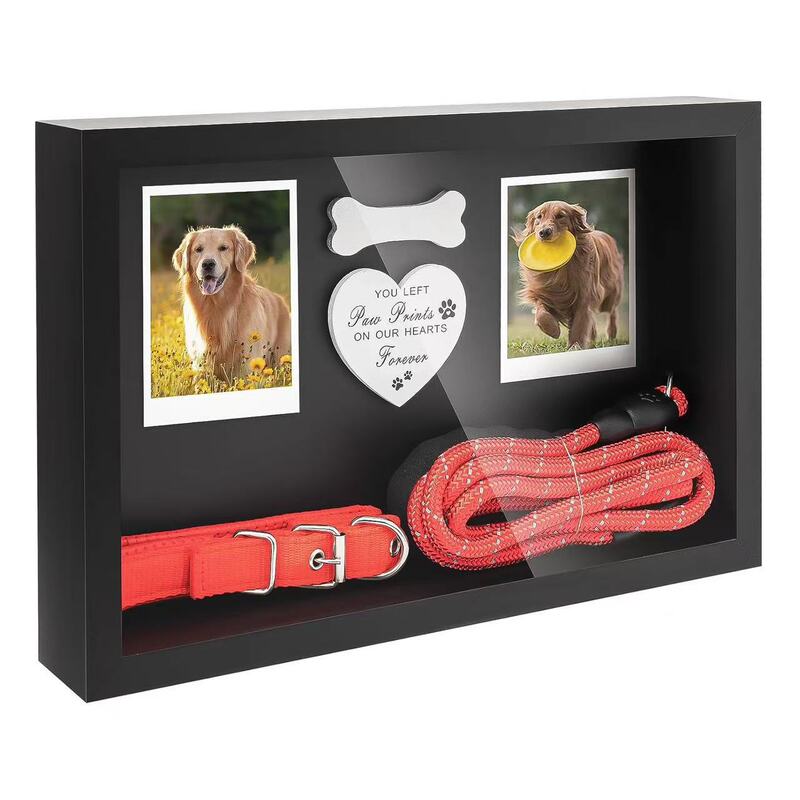 Customized Pet Memorial Photo Frame, Wooden Leash Collar Collection Frame, Solid Wood Shadow Box, Cat and Dog Photo Frame Display Box