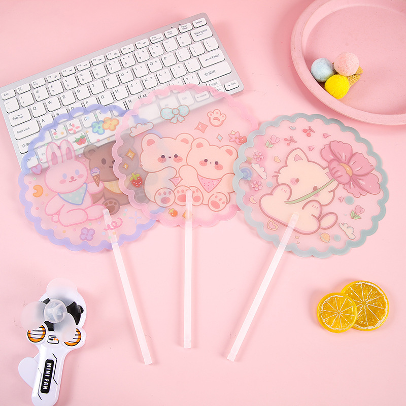 夏季ins风扇子透明圆形筷子手柄学生清凉小清新韩国卡通创意扇子