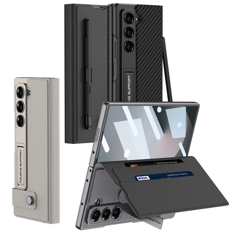 For Samsung z fold6 side buckle magnetic suction phone case flip leather case card wallet protective case bracket pen slot