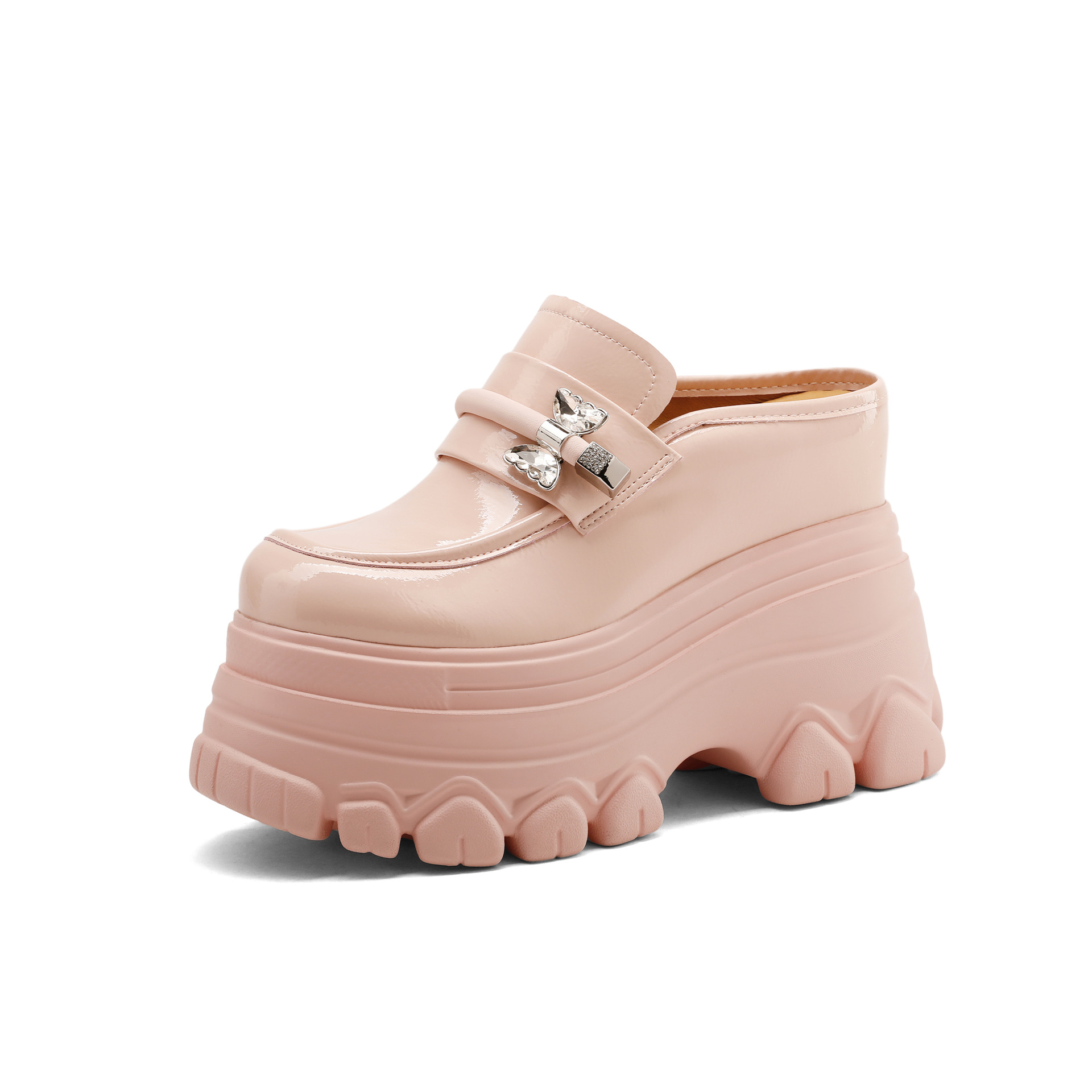 Sandal cao gót nữ mũi hở đế xuồng platform da bóng gót 12 cm — màu đen