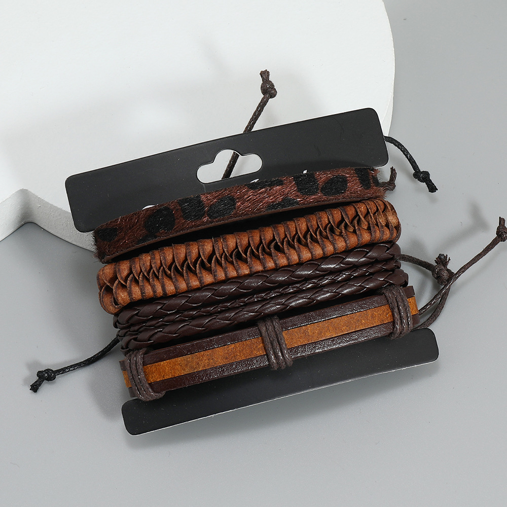 Retro Geometric Pu Leather Patchwork Unisex Bracelets 1 Set