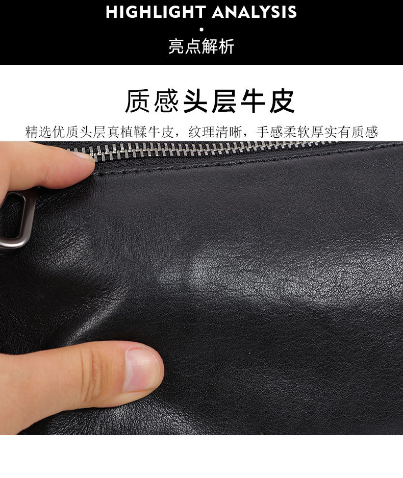 Túi đeo chéo nam da bò lớp đầu, túi đeo vai nhỏ đựng máy tính bảng 8 inch — Màu đen chi tiết 3