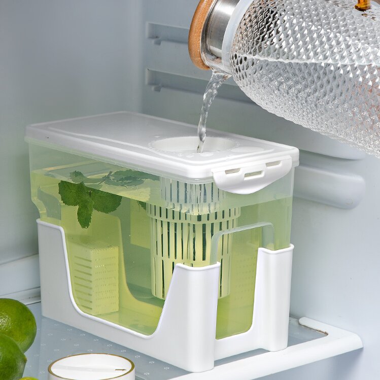 Doble colador botella de agua fría con grifo hogar frío blanco jugo abierto bebida de fruta Cubo de té gran capacidad botella de agua resistente a altas temperaturas