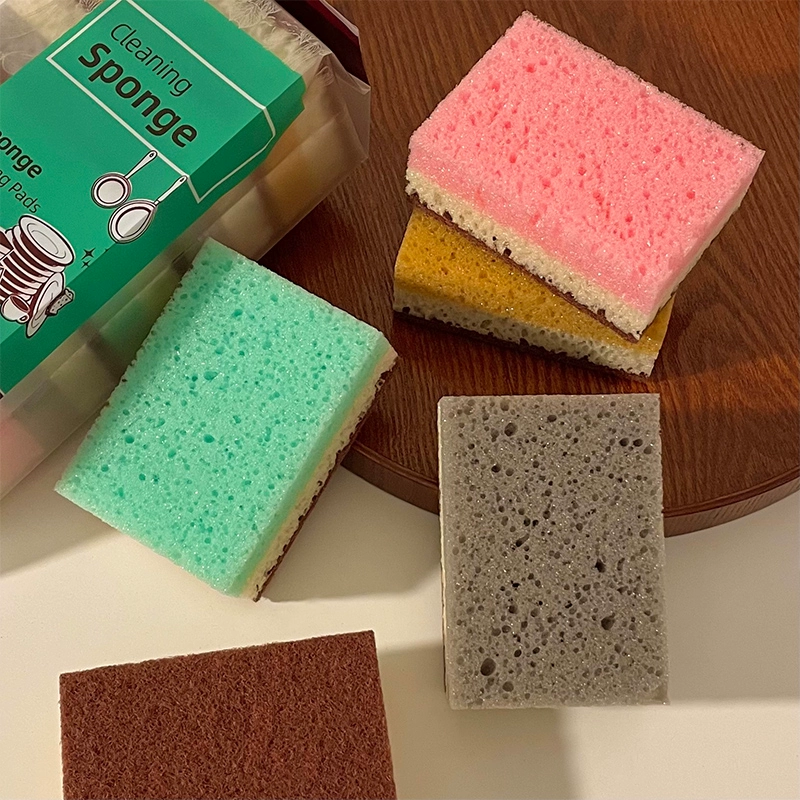 Ll Set of 5 ~ Double-sided dishwashing sponge, kitchen cleaning tool, non-stick oil scouring pad, dishwashing magic