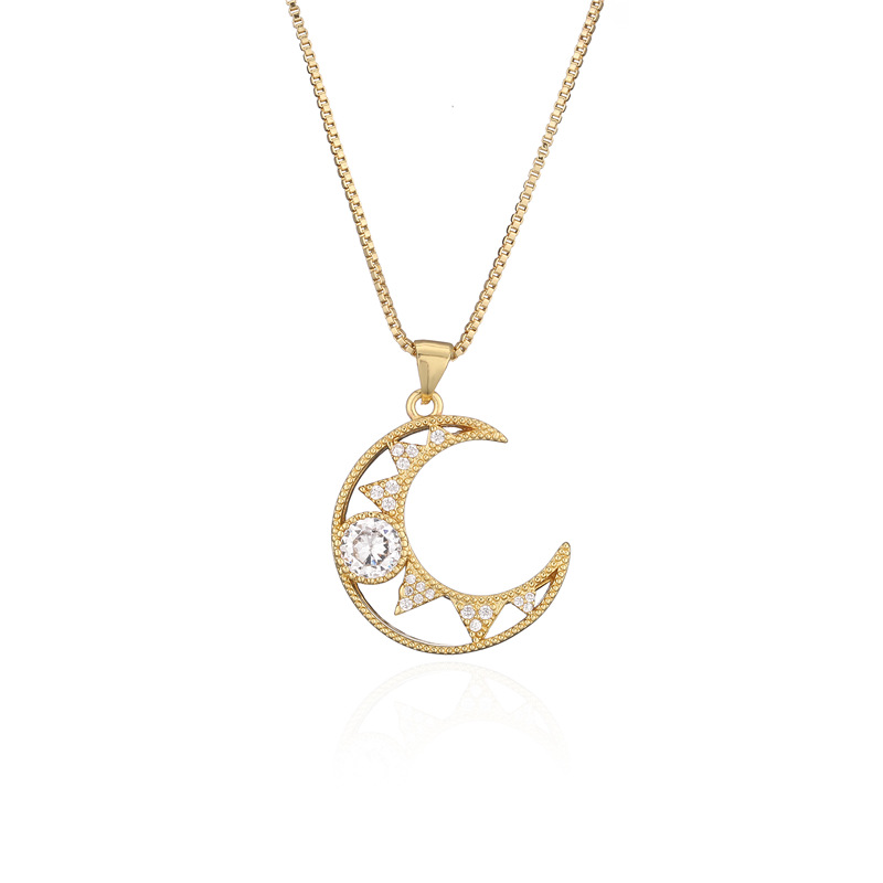 Fashion Copper Micro-inlaid Jewelry Gold Electroplating Hollow Moon Pendant Necklace display picture 5