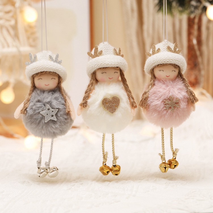 新品圣诞节毛绒天使女孩吊饰儿童可爱公仔娃娃礼物圣诞树挂件配件
