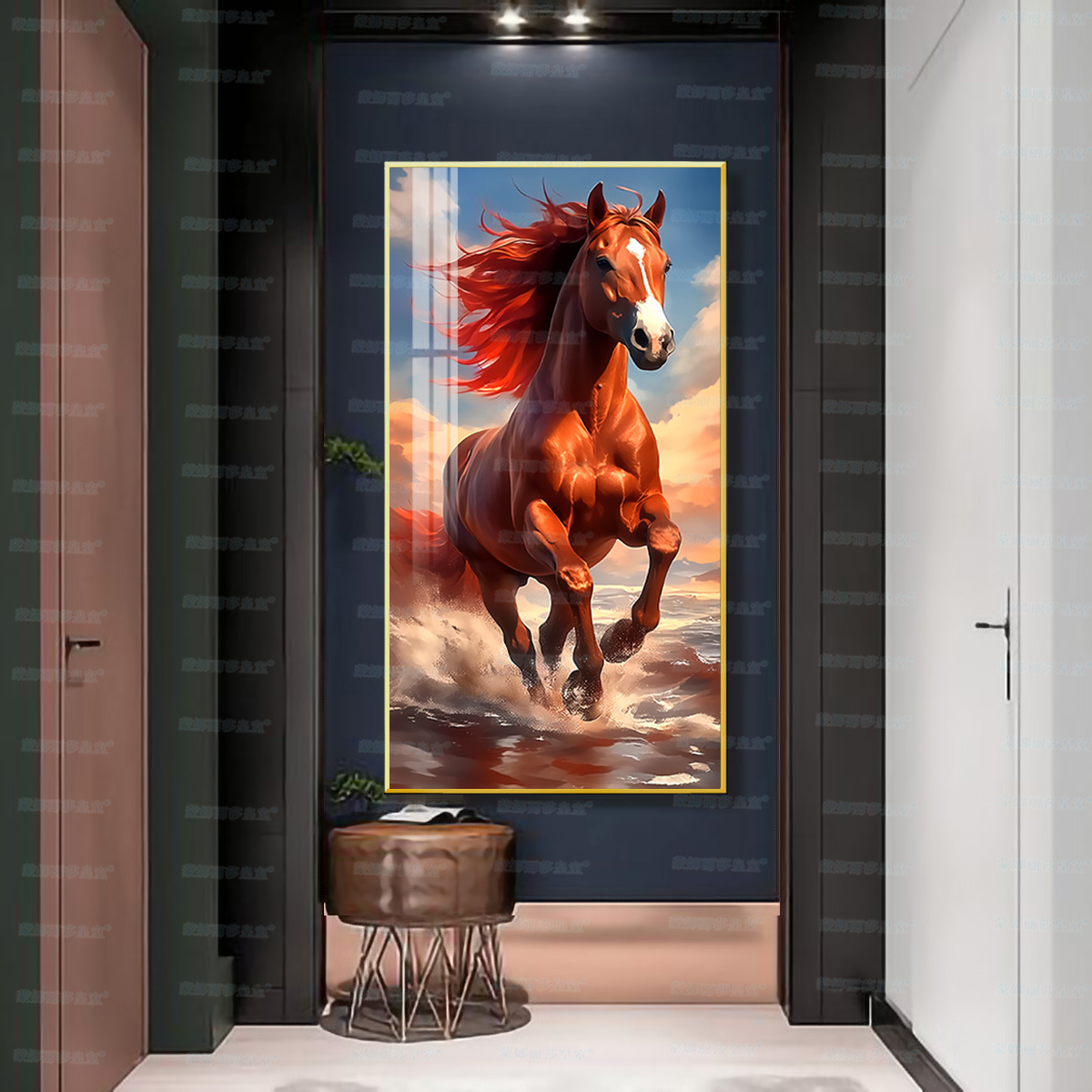 [Algodón importado] Mona Lisa real bordado cruzado un caballo pionero nuevo paisaje chino pintura decorativa línea hecha a mano image 5