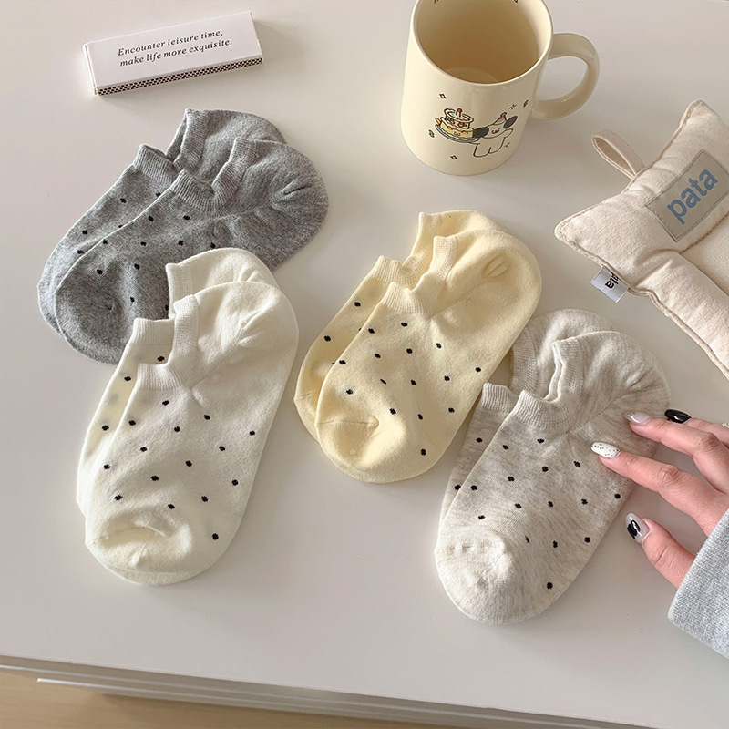 suxinaimin Spring and Summer Shallow-mouth Boat Socks Ins Japanese-Style Socks for Children Solid Color Dot-on-heel Invisible Socks