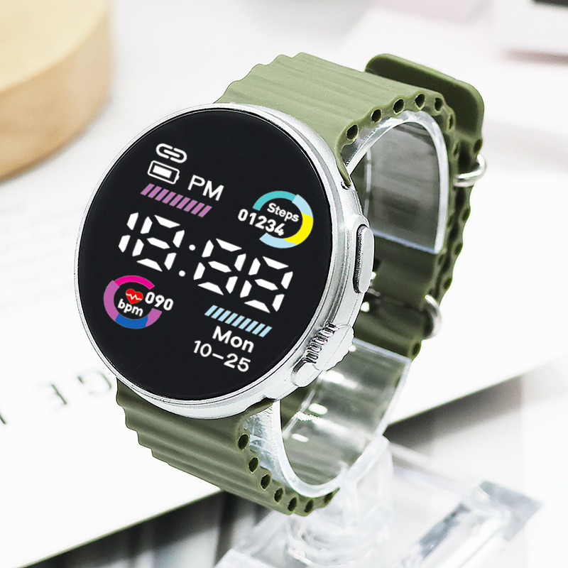 Reloj electrónico LED de moda pareja personalidad cool círculo bicromático mar de deportes de estudiantes de moda reloj electrónico redondo