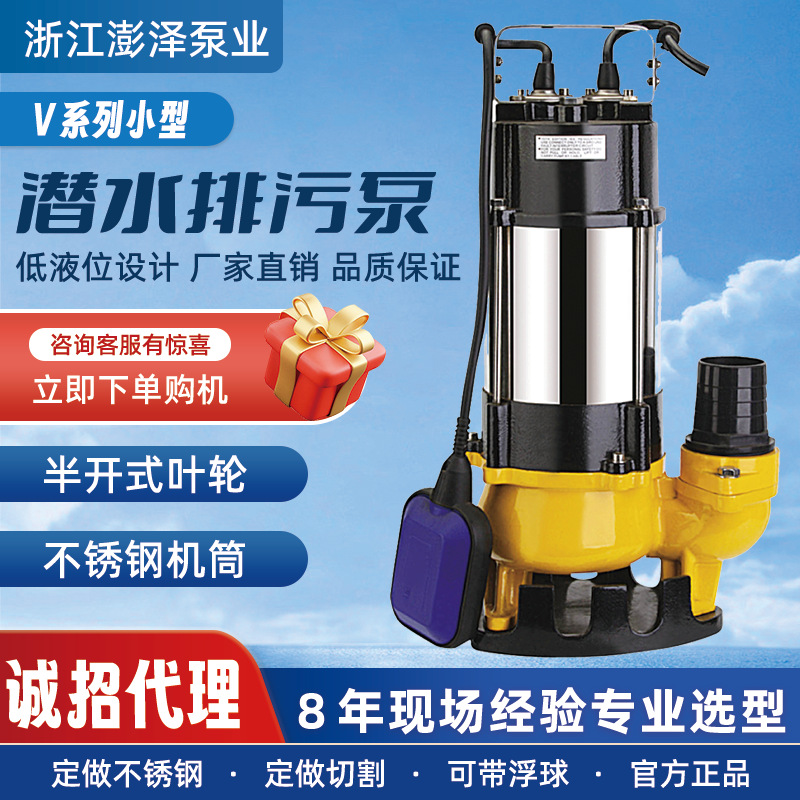 单三相小型潜水泵V系列带浮球款220V便携式304不锈钢污水潜水电泵