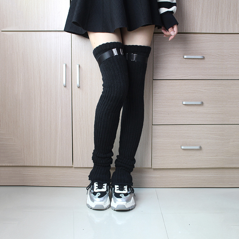 Add Length Socks for Men and Women, Thick Knee-High 300 Lbs Knit Woolen High Calf Black JK Student Socks