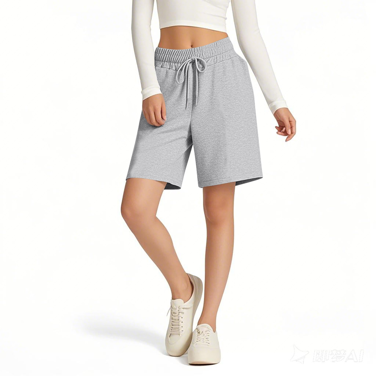 Loose Fit Women's Shorts Elastic Waist Solid Colour Casual Style_voghion.com