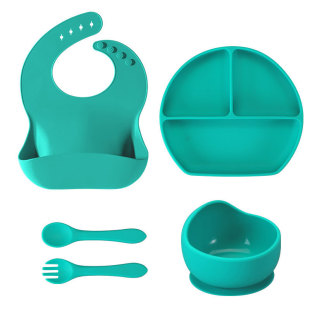 Children's Silicone Tableware Set, Infant Learning to Eat Food Bowl, Baby Eating Fork and Spoon Set, Strong Suction and Anti-Fall
