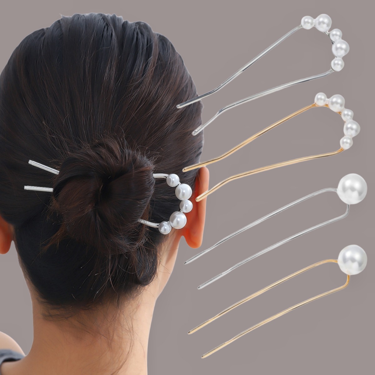 Celebridad de Internet chino en forma de U horquilla updo clip perla horquilla de alto grado estilo antiguo horquilla tocado horquilla accesorios para el cabello para mujeres