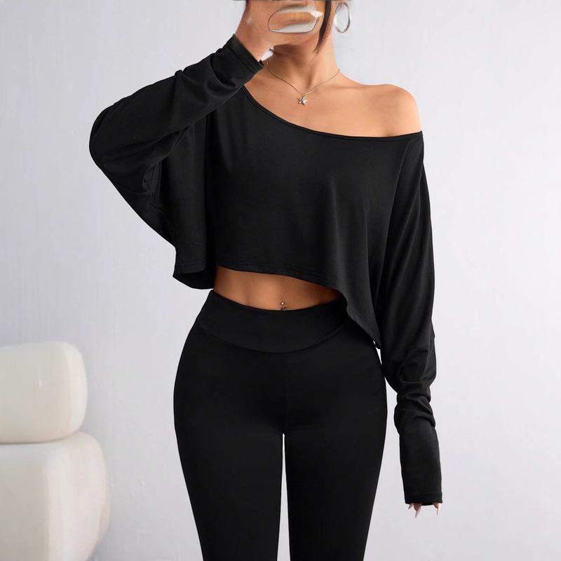 Europe and the United States cross-border Amazon AliExpress fashion off-shoulder loose bottoming top T-shirt ice long sleeve spring and summer