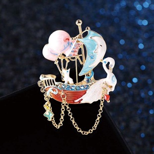 New fashion dripping oil point diamond sailboat tassel brooch Swan balloon high-end clothing accessories boutique brooch wholesale