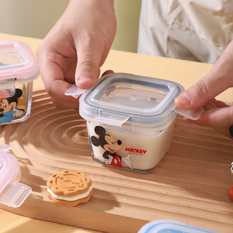 Cuenco de alimentos para niños de Disney, vidrio con alto contenido de borosilicato, caja de conservación para bebés linda, caja sellada al por mayor, caja de regalo, regalo