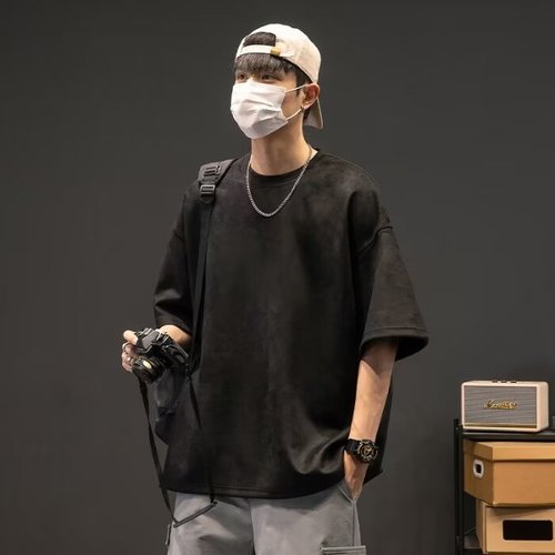 Men's Summer Short Sleeve T-Shirt, Korean Style Trendy Simple Half-Sleeve Top, Hong Kong Style Loose Casual Streetwear Brand T-Shirt