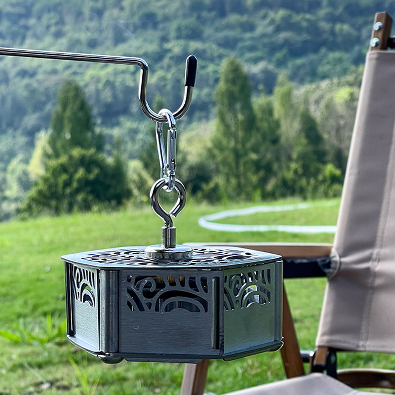 アウトドアマグネット吸蚊取りボックスキャンプ用ポータブル430ステンレス防風透かし彫り多機能蚊取り収納