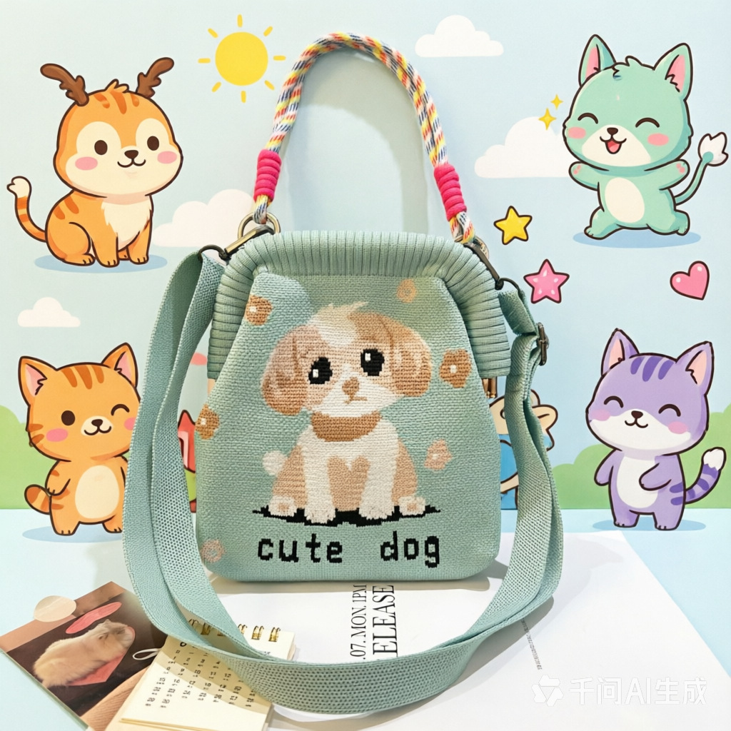 New Cartoon Dumpling-Shaped Crossbody Bag for Women, Cute Cartoon Pattern Trendy Knitted Handbag for Girls
