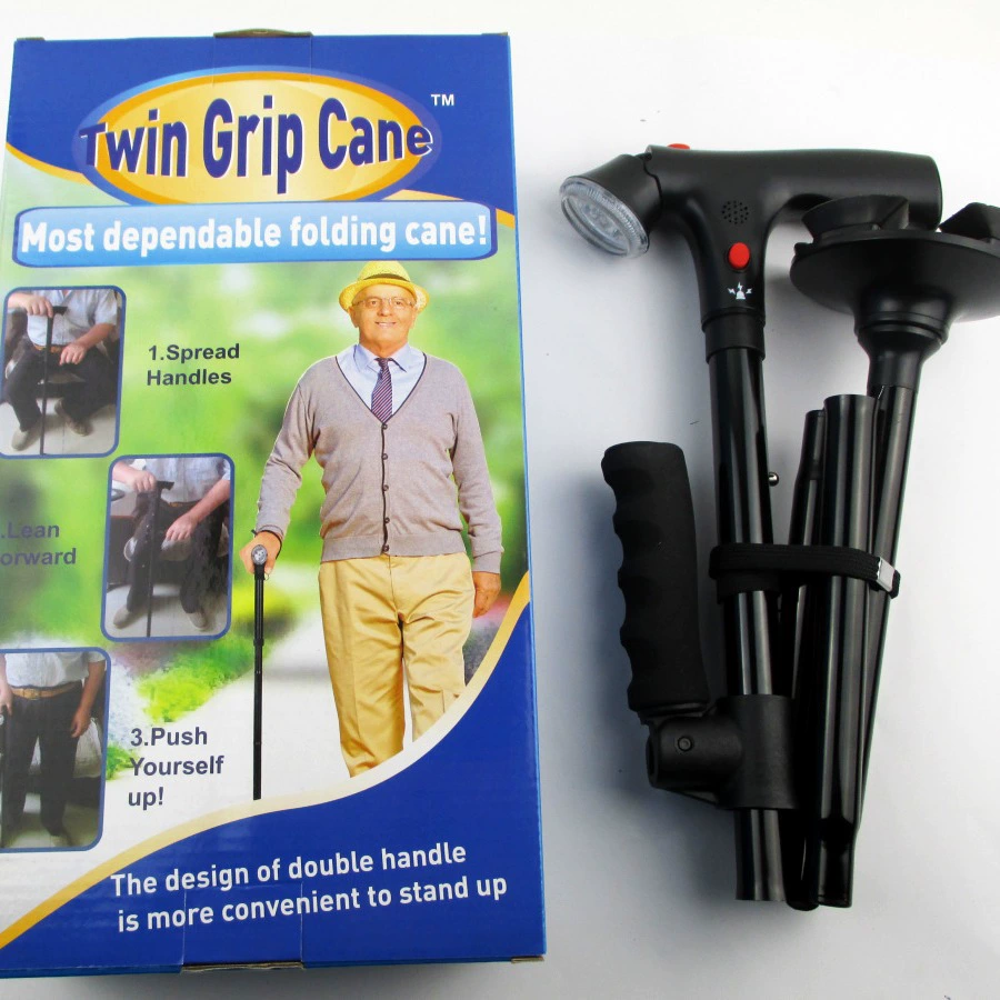 В наличии складной костыль для пожилых людей с двойной ручкой складной с подсветкой с сигнализацией костыль для пожилых альпинистов