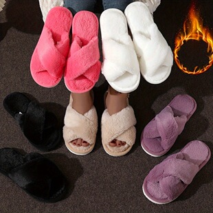 I 26311 Cross Strap Plush Slippers ���控ë�q��Ь
