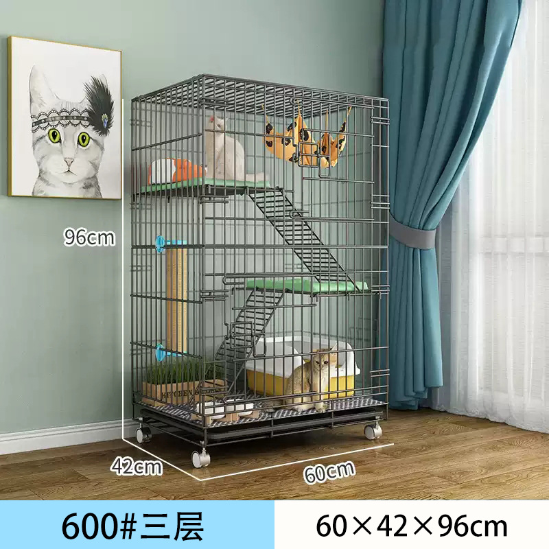 600 3 층 검은 접이식 고양이 케이지 "60*42*96cm]