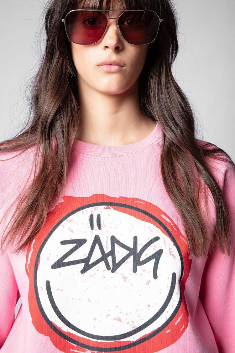 Sudadera de forro polar con estampado de cara sonriente y letras ZV para mujer, estilo francés, otoño e invierno, 01_voghion.com