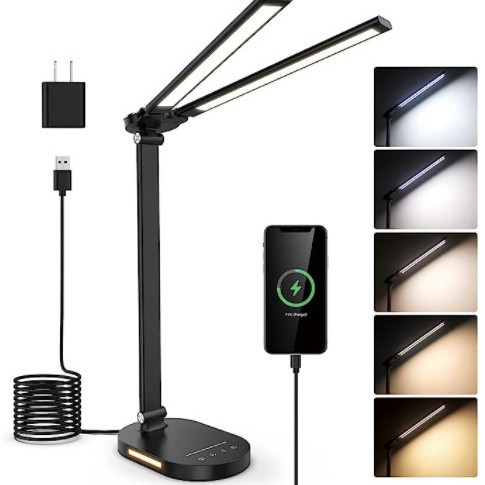 Nuevo teléfono móvil de doble cabeza inalámbrico recargable protección para los ojos lámpara de mesa hogar noche Luz Oficina metal plegable lámpara de piano