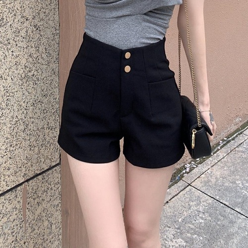 Summer Black Sexy High-Waisted Designer Women's Short Shorts for Petite Figures, Slimming and High-End Heat Pants