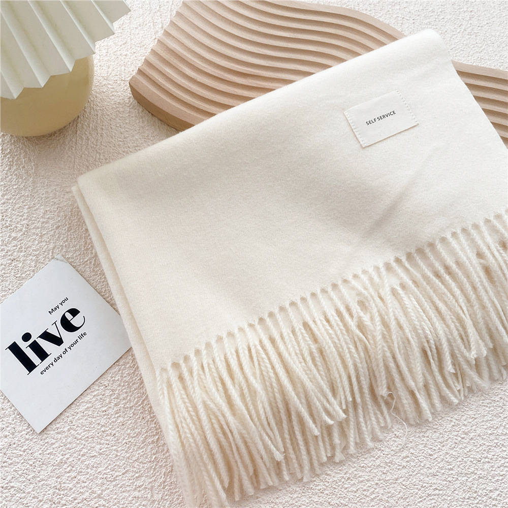 Pure Color Scarf Winter Student Korean Fashion Thick Warm Dual-use Shawl Cute Imitation Cashmere Scarf display picture 7