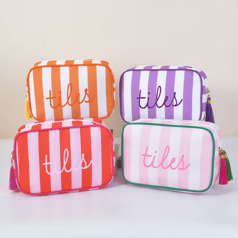 Amazon nueva bolsa de maquillaje a rayas bolsa de viaje bolsa de maquillaje de gran capacidad bolsa de mahjong bolsa portátil