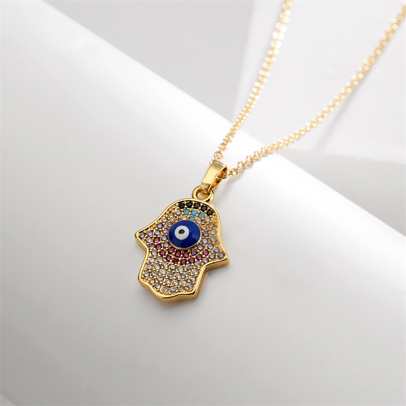 Fashion Devilu0027S Eye Palm Copper Pendant Necklace Inlay Zircon Copper Necklaces