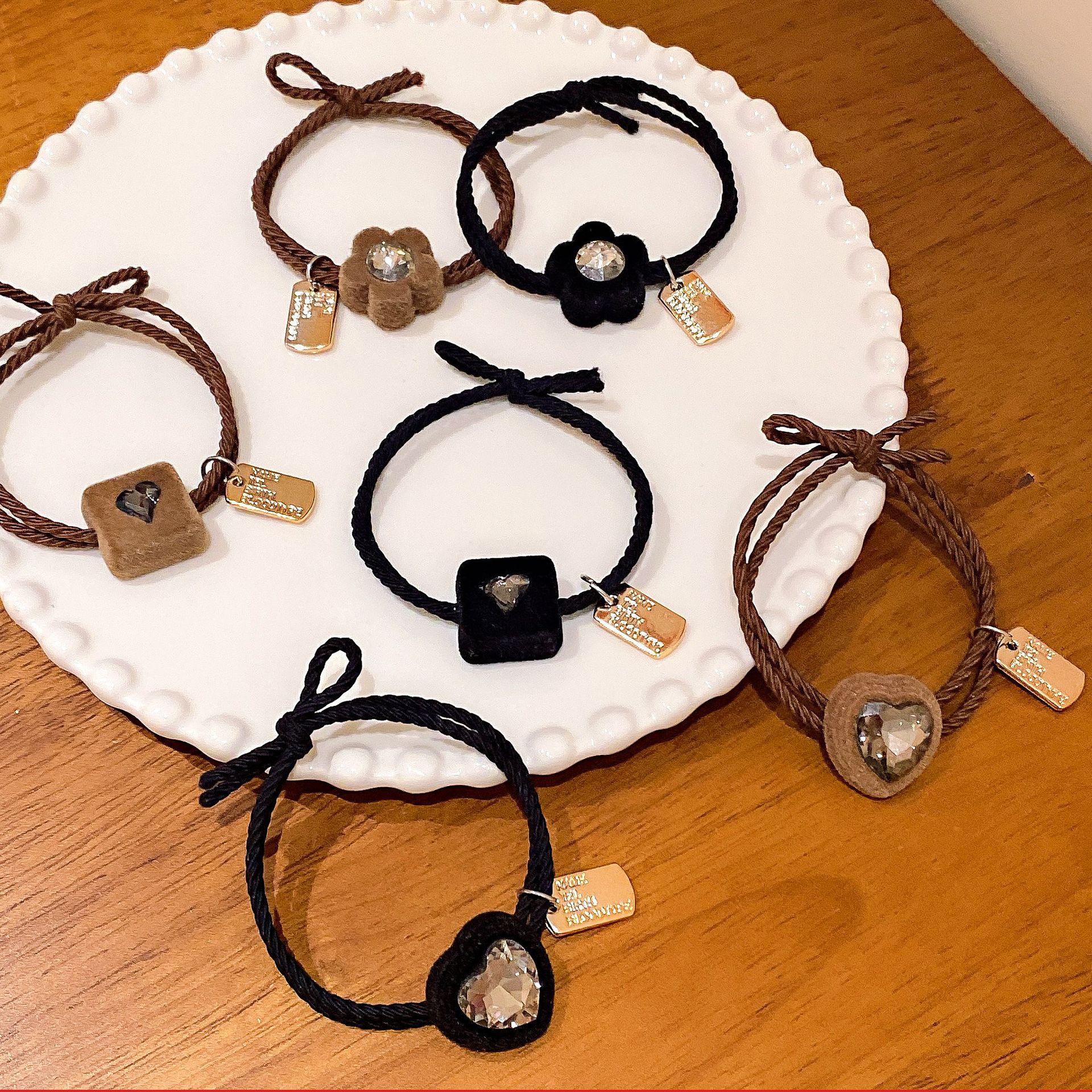 El otoño y el invierno nueva banda de pelo de flocado cuerda de pelo de alto grado de moda coreana rhinestone cuerda de pelo lazo banda de goma del pelo accesorios para el cabello femenino