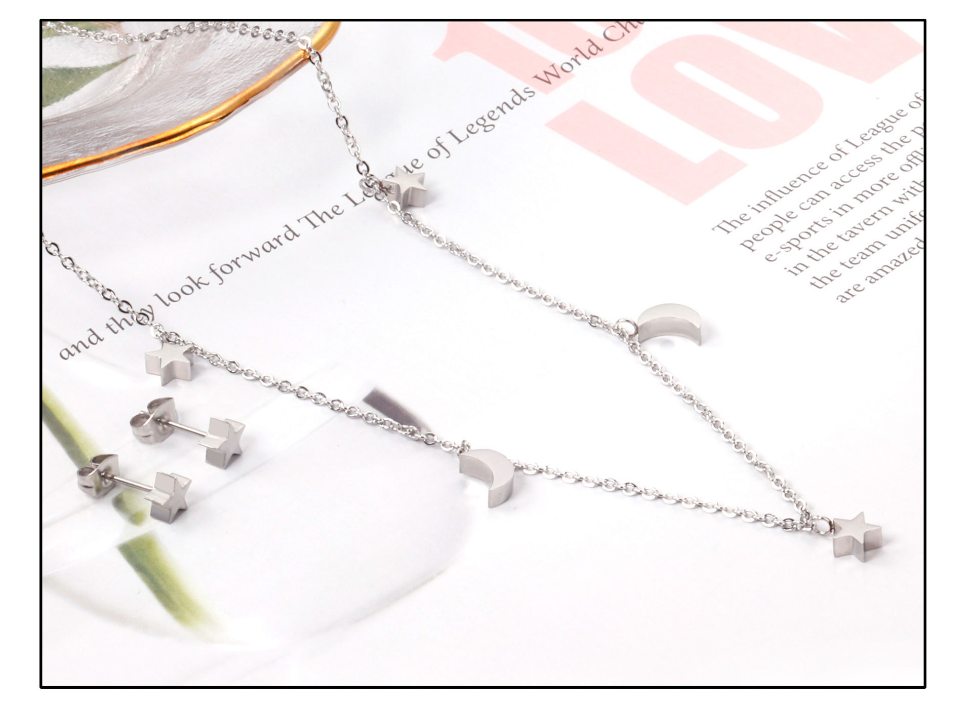 Fashion Star Moon Stainless Steel Plating Earrings Necklace 1 Set
