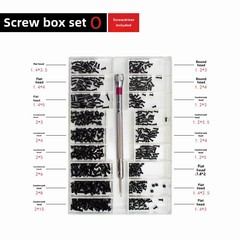 Mechanical screw kit for assembling and repairing small screws, micro screws set, accessories for eyeglasses, watches, and notebooks.